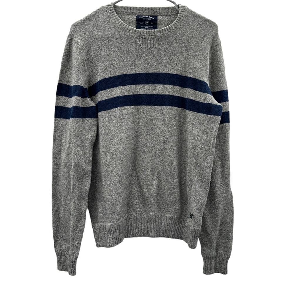 American Eagle Gray & Navy Blue‎ Stripe Cotton Long Sleeve Pullover Sweater Sz S